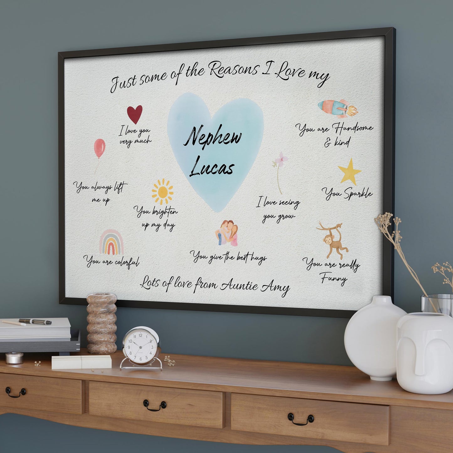 Reasons I Love My Nephew Heart Balloon Star Rainbow