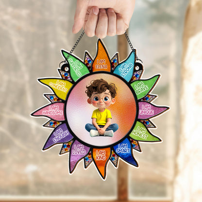 I Am Strong, Brave, Unique, Smart Custom Suncatcher - Personalized Custom Suncatcher - KID478_CSUN