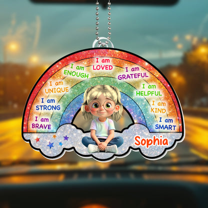 I Am Loved, I Am Grateful, Rainbow And Cartoon Girl Ornament