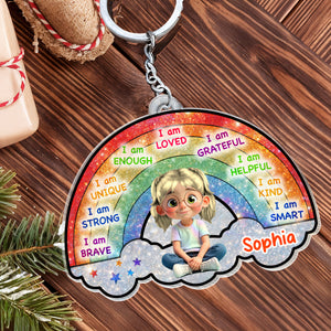 I Am Loved, I Am Grateful, Cartoon Girl Keychain