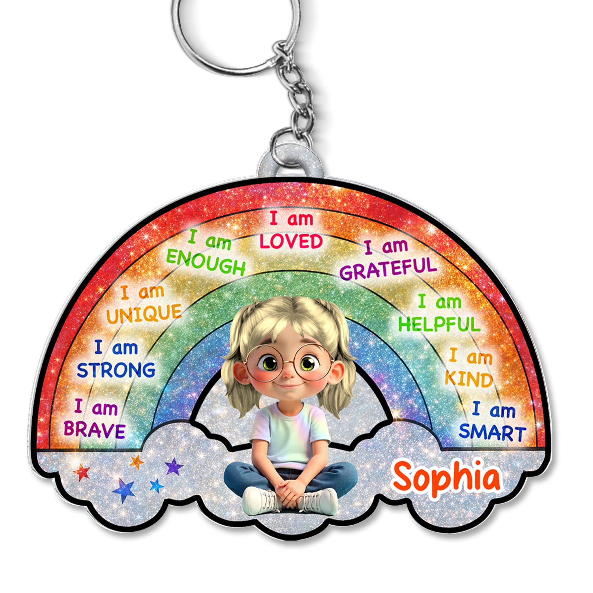 I Am Loved, I Am Grateful, Cartoon Girl Keychain