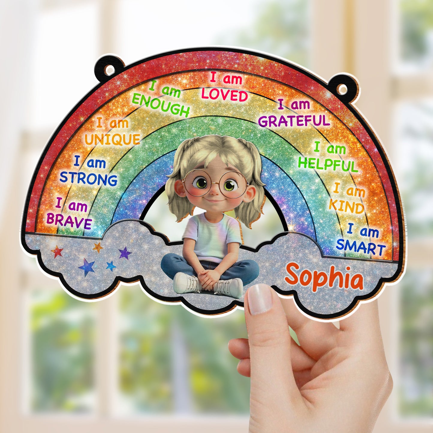 I Am Loved, Grateful, Kind Rainbow Suncatcher