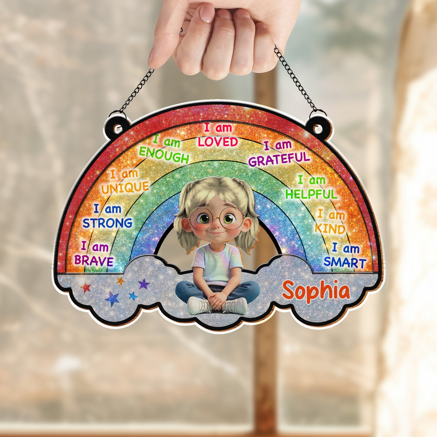 I Am Loved, Grateful, Kind Rainbow Suncatcher