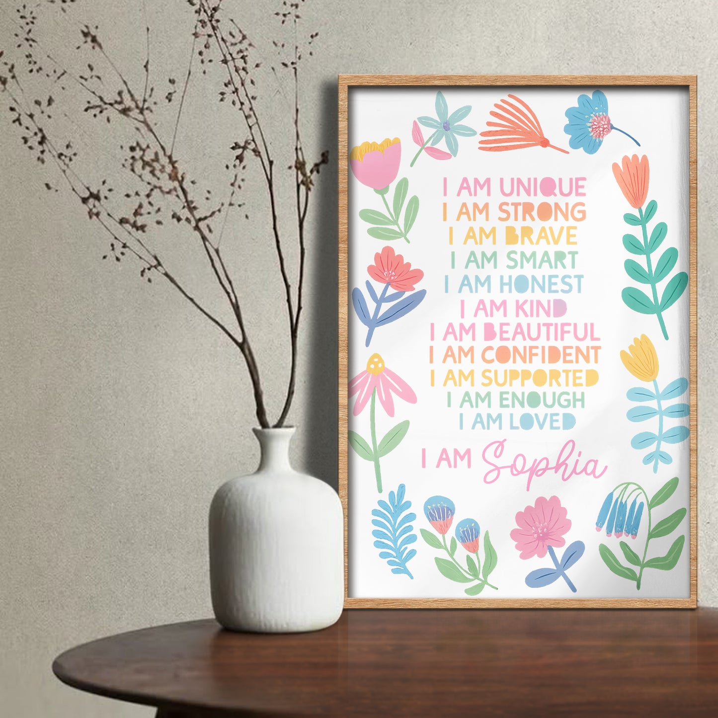 I Am Unique, I Am Strong, Personalized Floral Decor