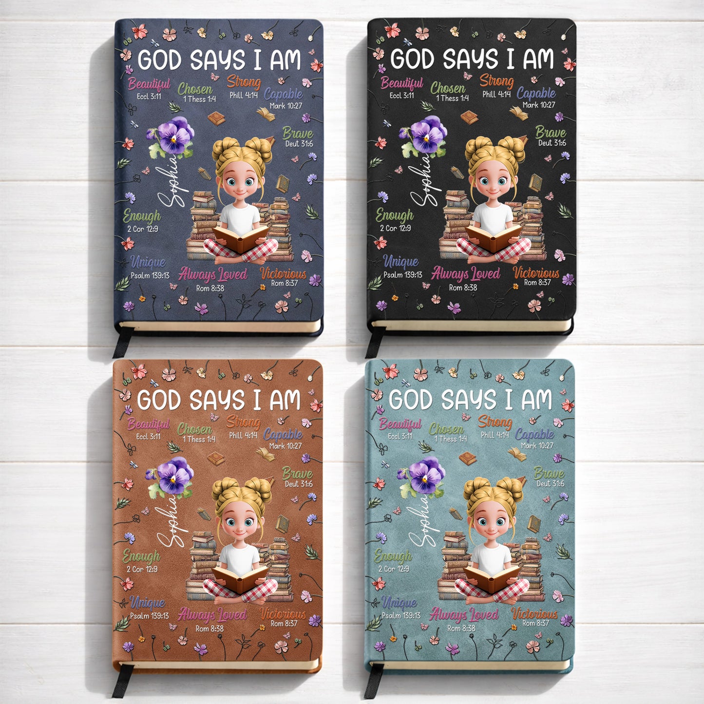 God Says I Am Beautiful, Chosen, Strong With Books And Flowers