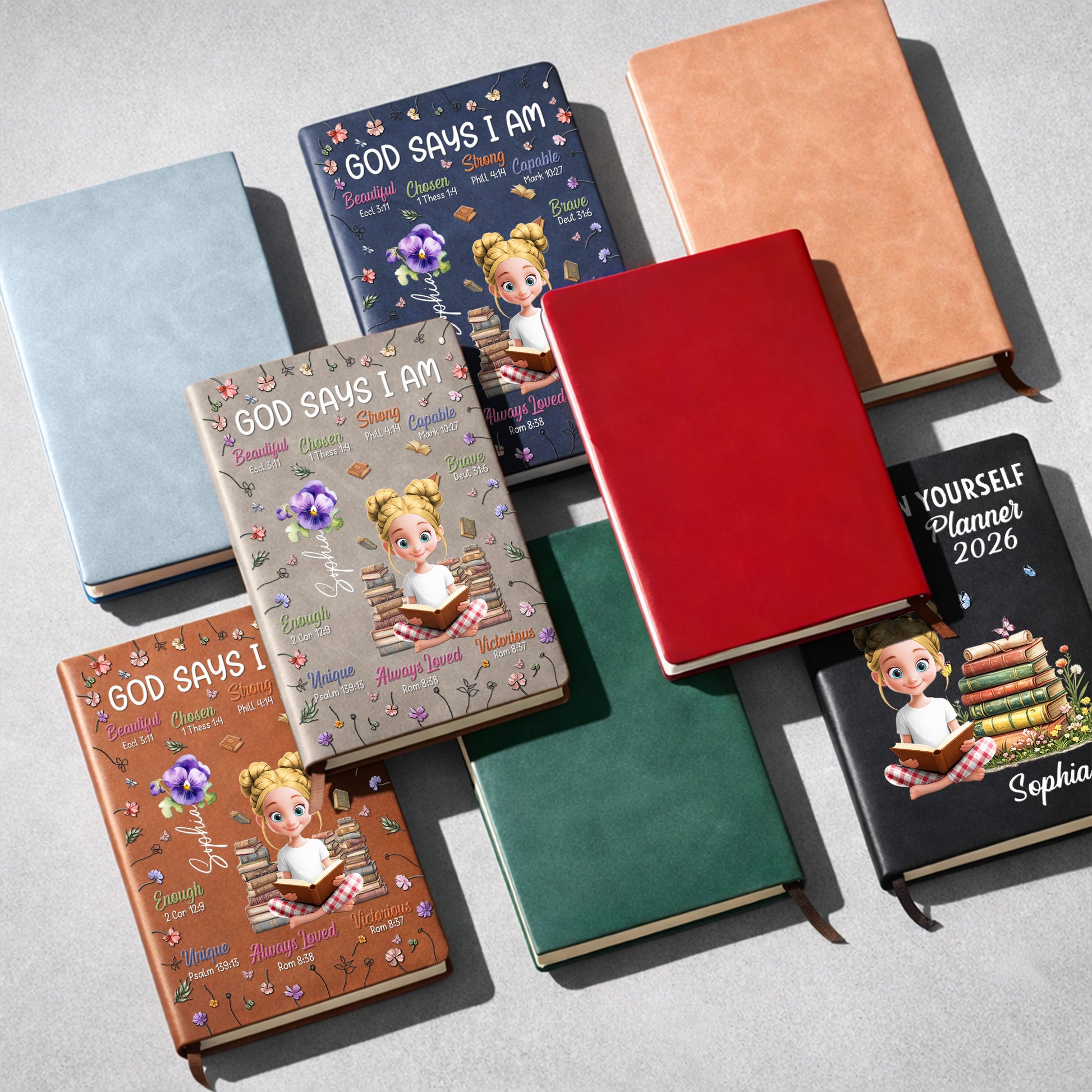 God Says I Am Beautiful, Chosen, Strong With Books And Flowers