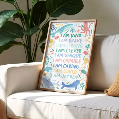 I Am Kind, I Am Brave, I Am Loved, Ocean Animals Poster