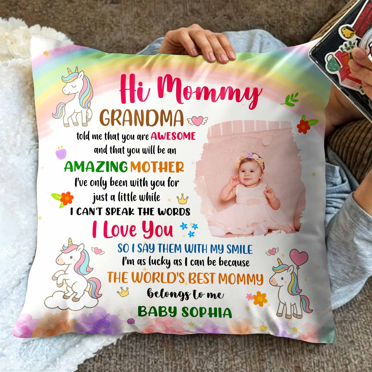 Hi Mommy World's Best Mommy, Unicorn And Flowers