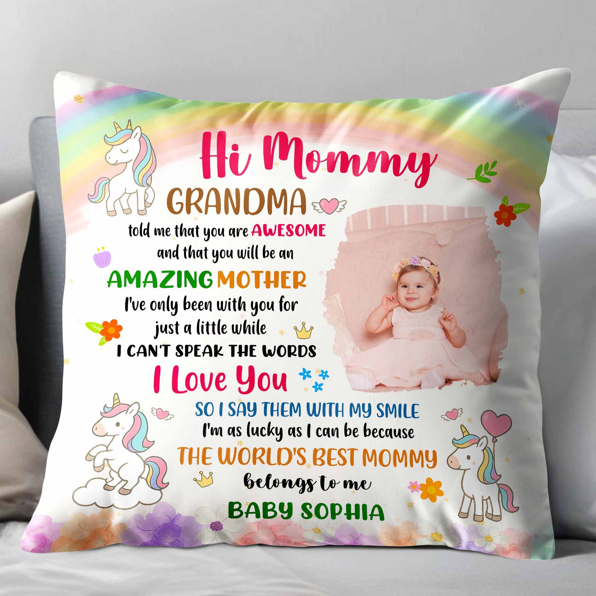 Hi Mommy World's Best Mommy, Unicorn And Flowers