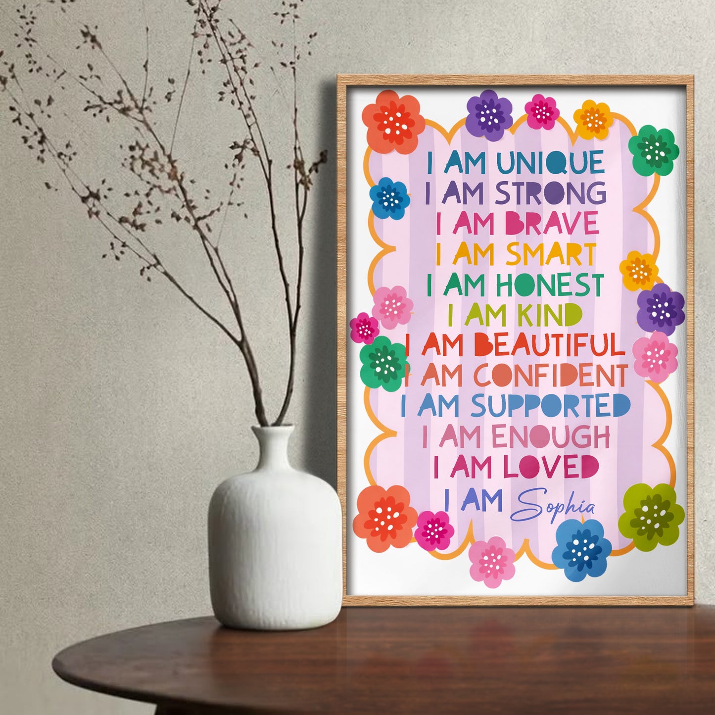 I Am Unique, I Am Strong, I Am Loved, Colorful Flowers