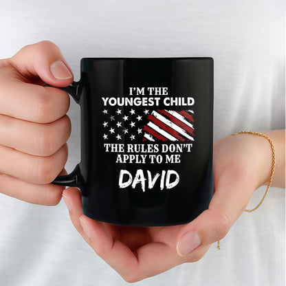 I'm The Youngest Child The Rules Don't Apply To Me Flag Stars - Personalized Custom Black Mug - KID497_BMUG