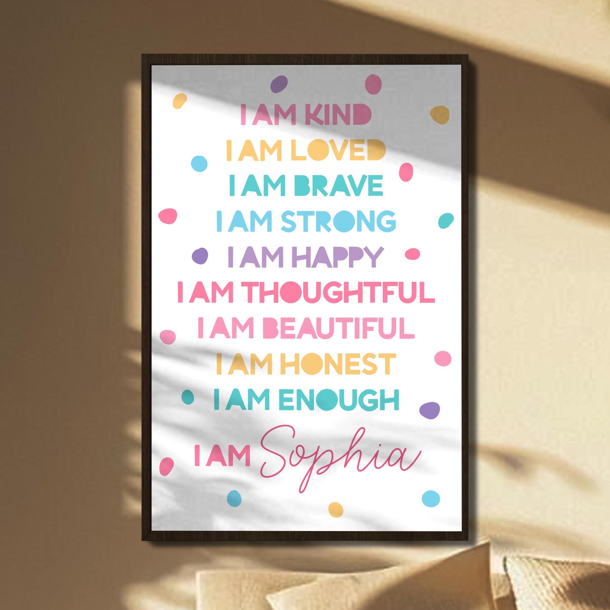 I Am Kind, I Am Loved, I Am Brave, Inspirational Words Poster