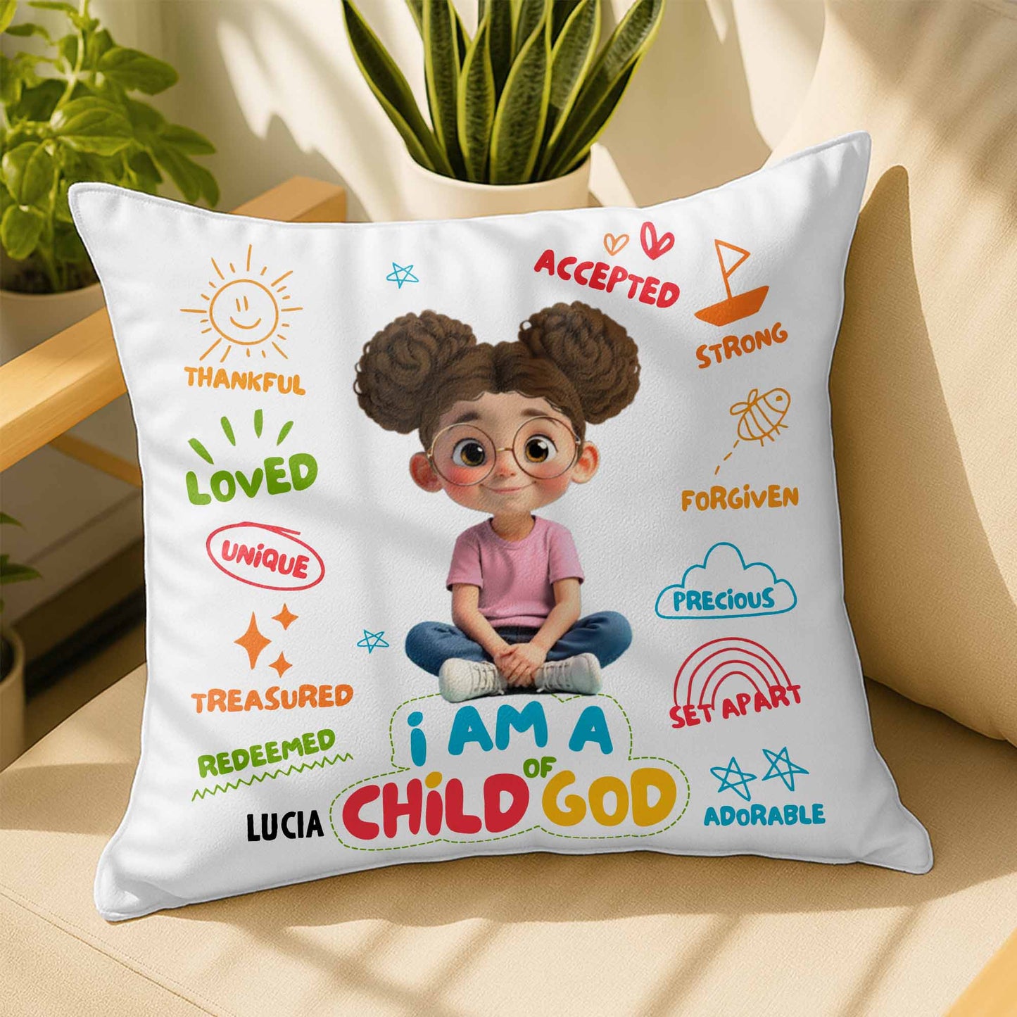 I Am A Child Of God Pillow With Religious Symbols