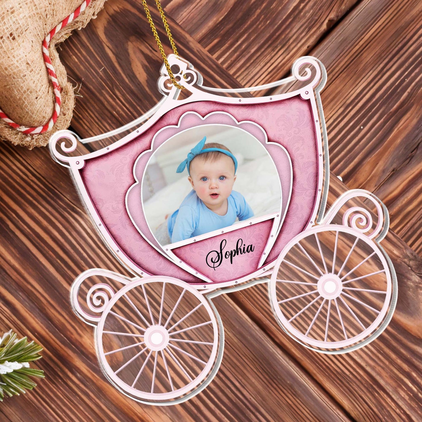 Elegant Personalizable Carriage Ornament With Photo