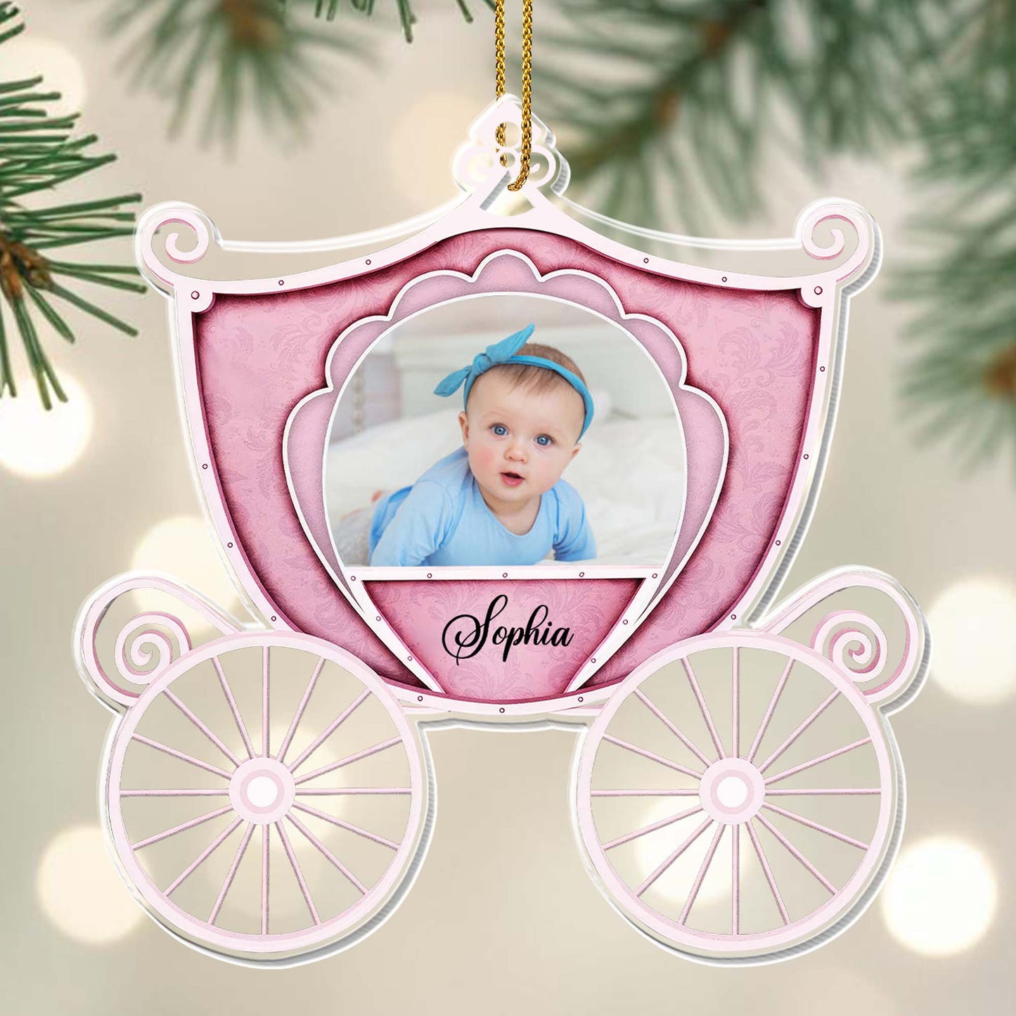 Elegant Personalizable Carriage Ornament With Photo