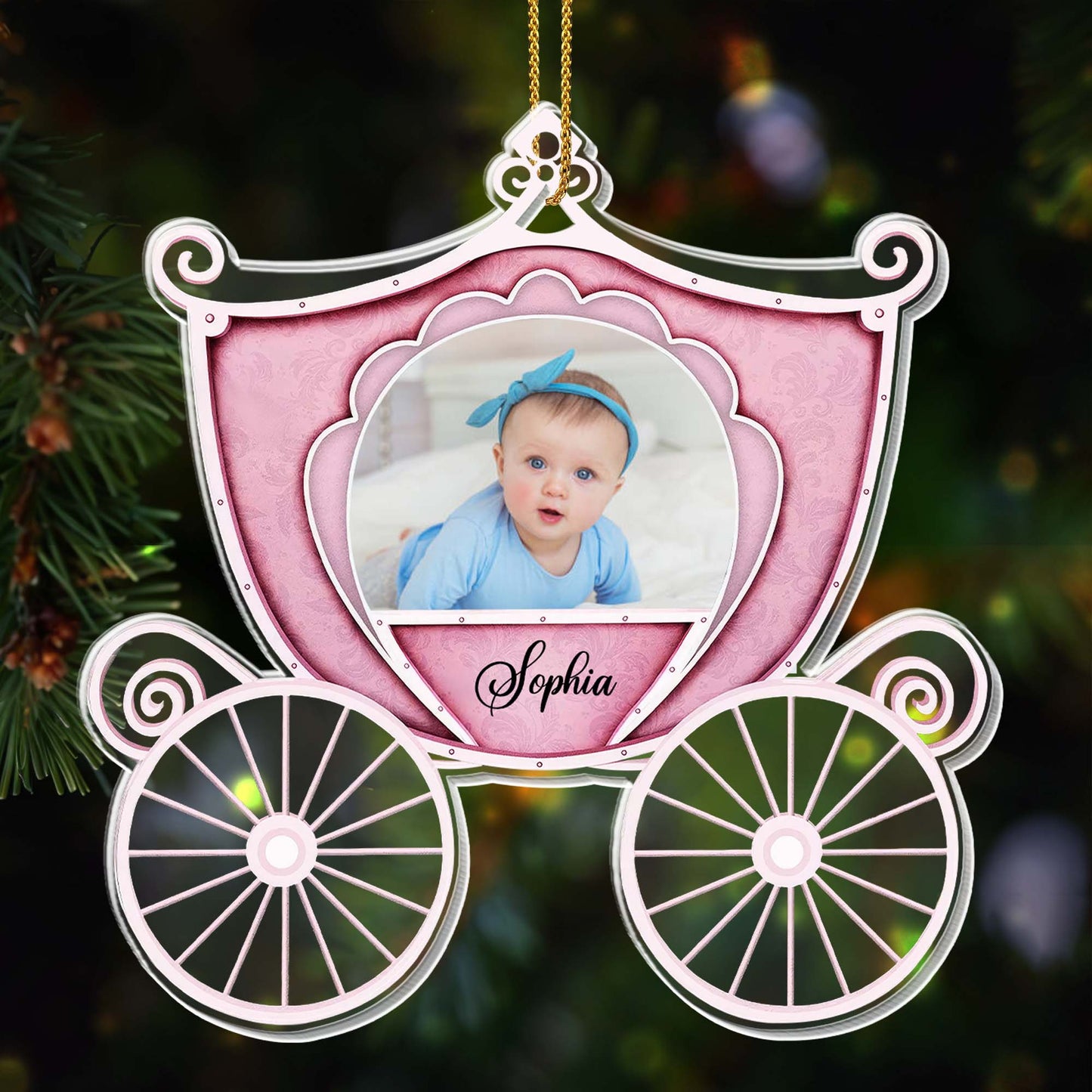 Elegant Personalizable Carriage Ornament With Photo