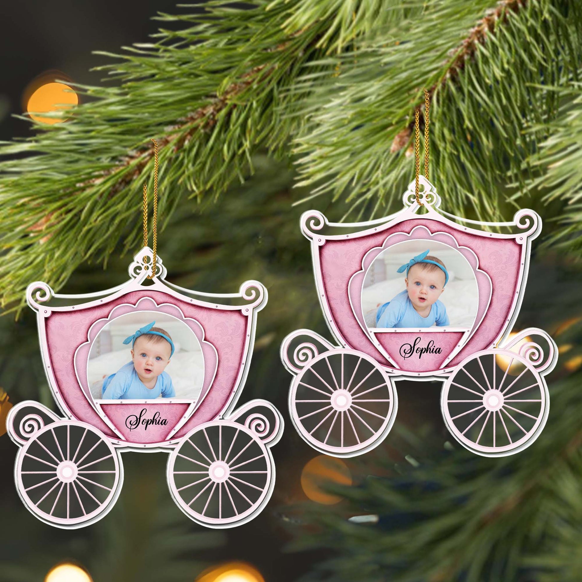 Elegant Personalizable Carriage Ornament With Photo