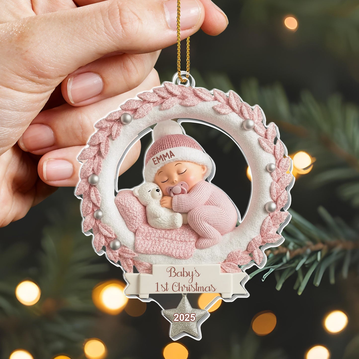 Baby's 1st Christmas, Baby And Wreath Ornament