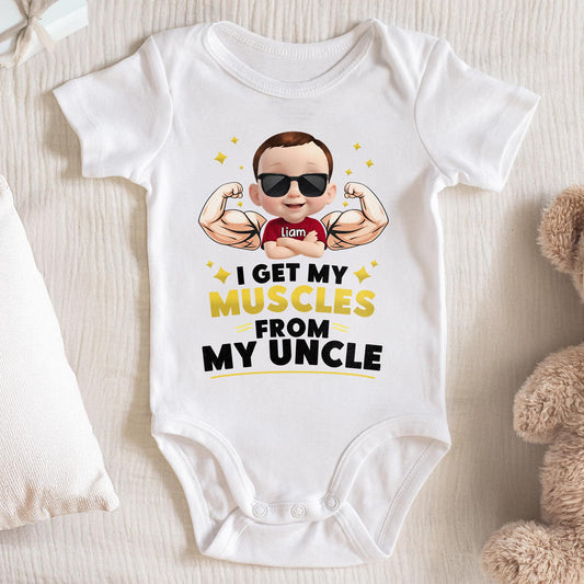 I Get My Muscles From My Uncle With Strong Baby Boy And Sunglasses