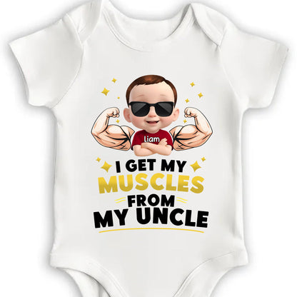 I Get My Muscles From My Uncle With Strong Baby Boy And Sunglasses