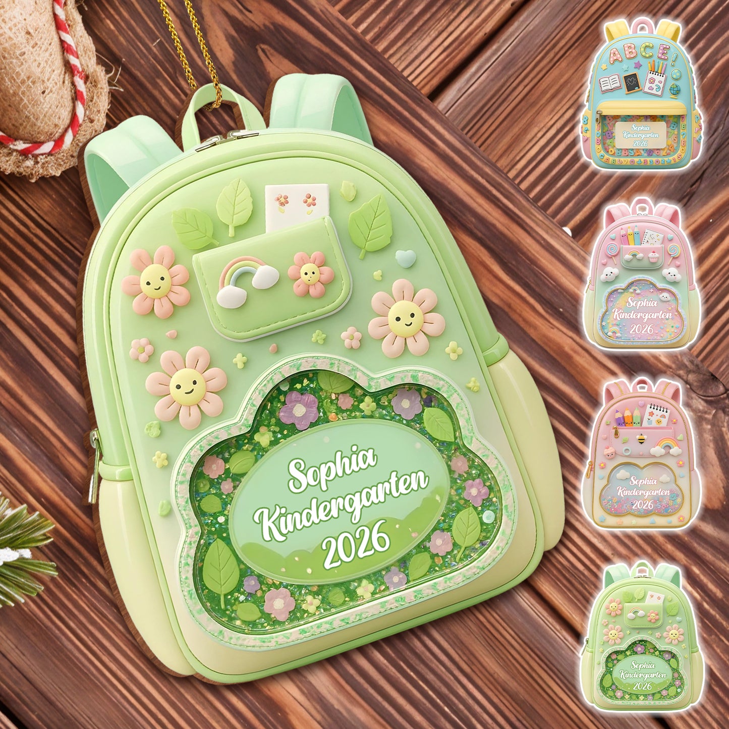 Charming Custom School Moment Ornament With Backpack and Flowers