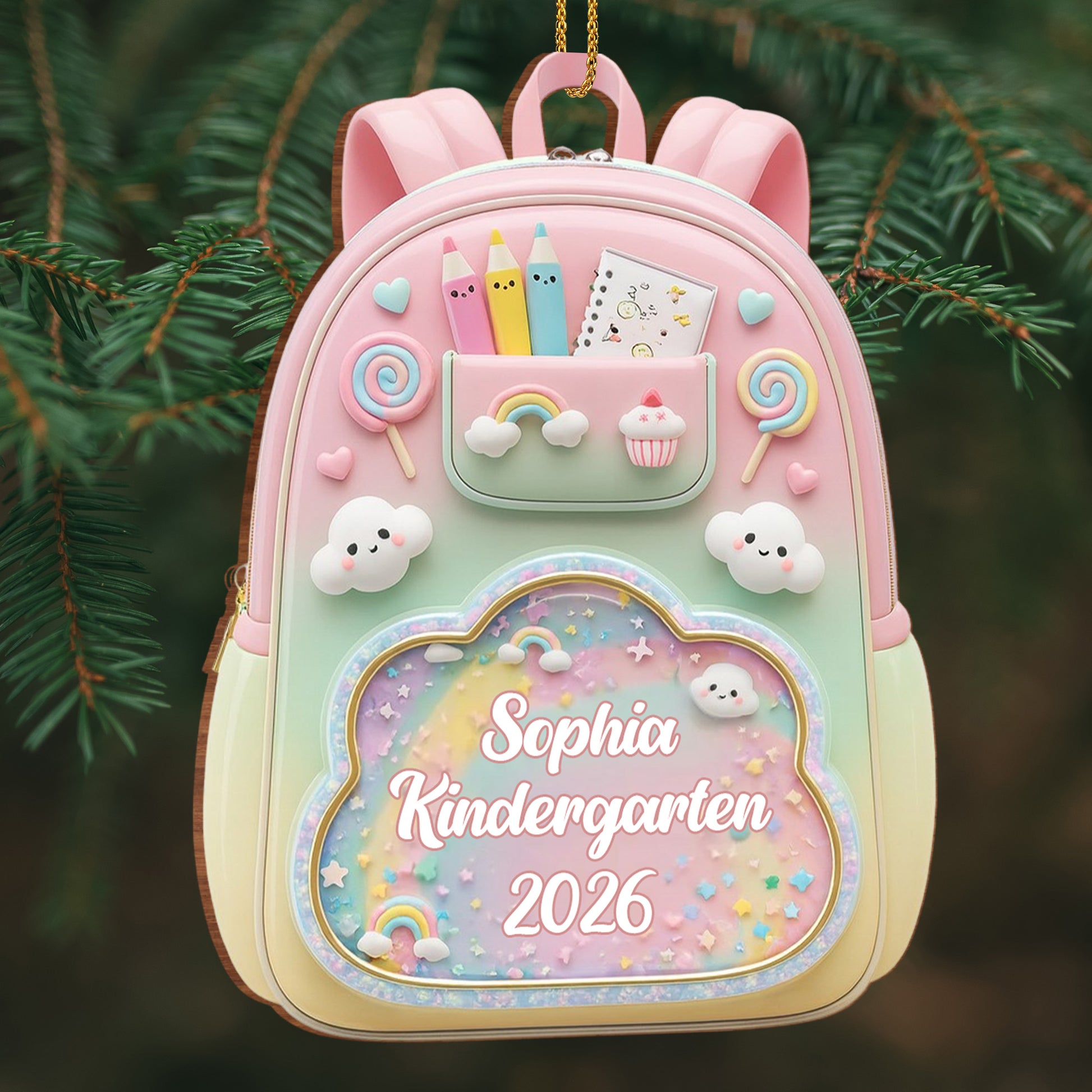 Charming Custom School Moment Ornament With Backpack and Flowers