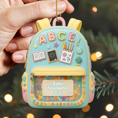 Charming Custom School Moment Ornament With Backpack and Flowers