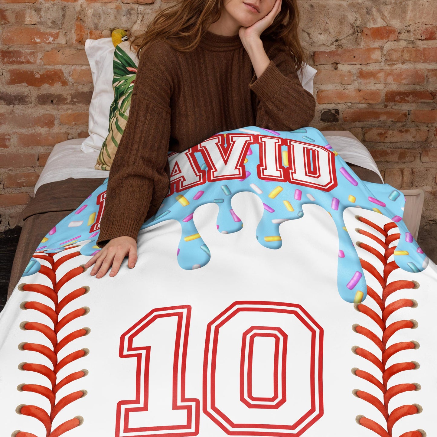 Vibrant Blanket With Melted Ice Cream and Baseball Stitches