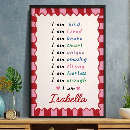 I Am Kind Loved Brave Affirmations With Hearts And Pink Stripes