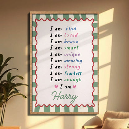 I Am Kind Loved Brave Affirmations With Hearts And Pink Stripes