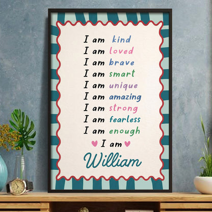I Am Kind Loved Brave Affirmations With Hearts And Pink Stripes