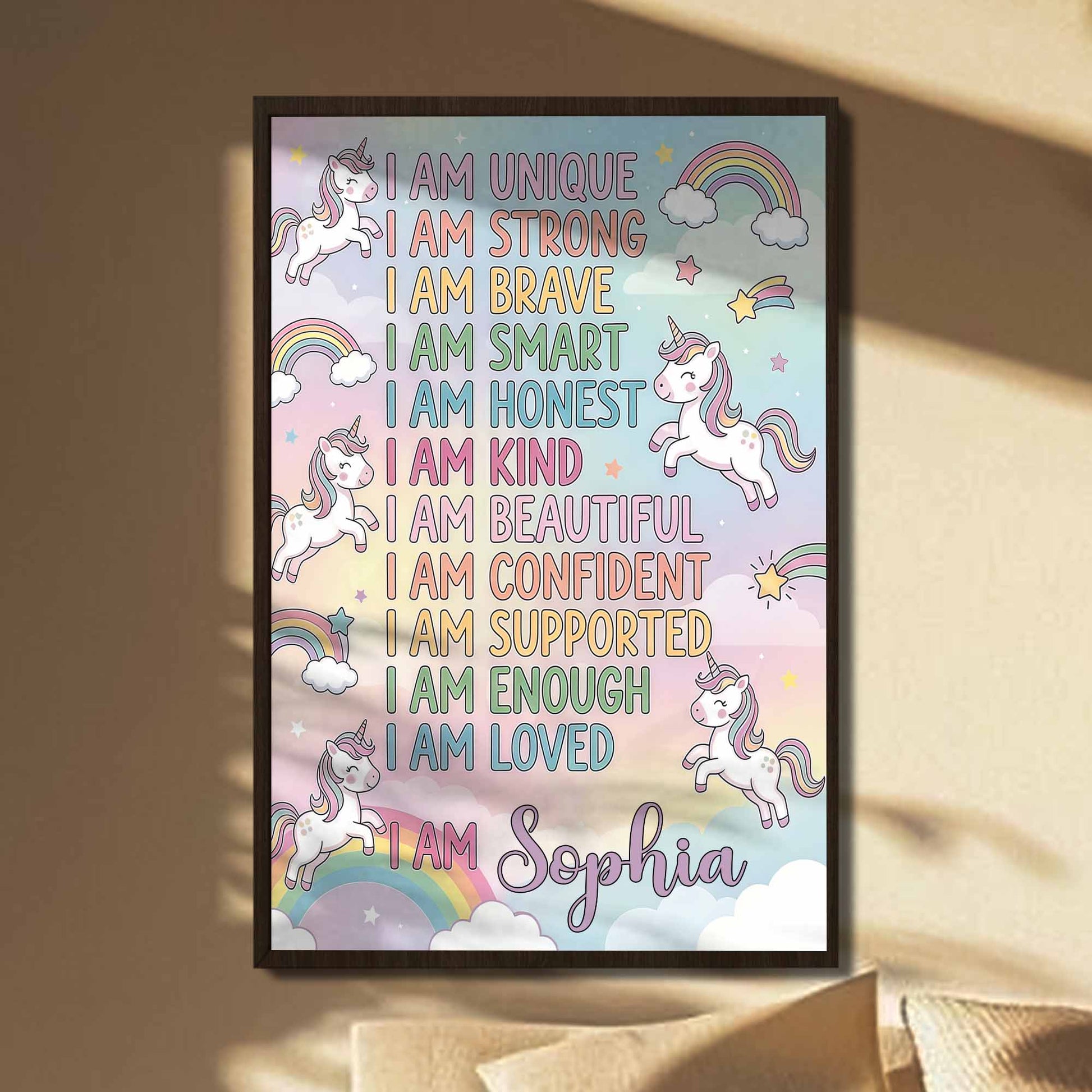 I Am Unique Strong Brave Unicorn And Rainbow Affirmations For Girls