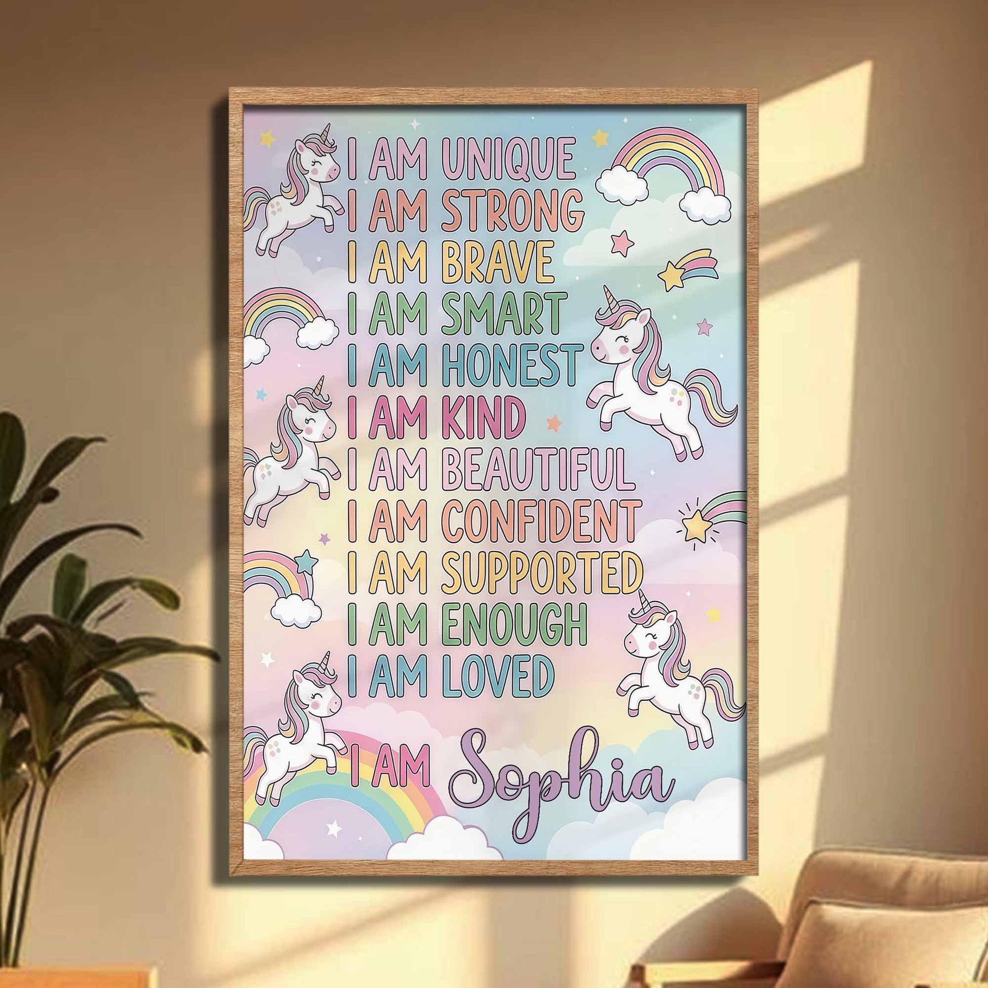 I Am Unique Strong Brave Unicorn And Rainbow Affirmations For Girls