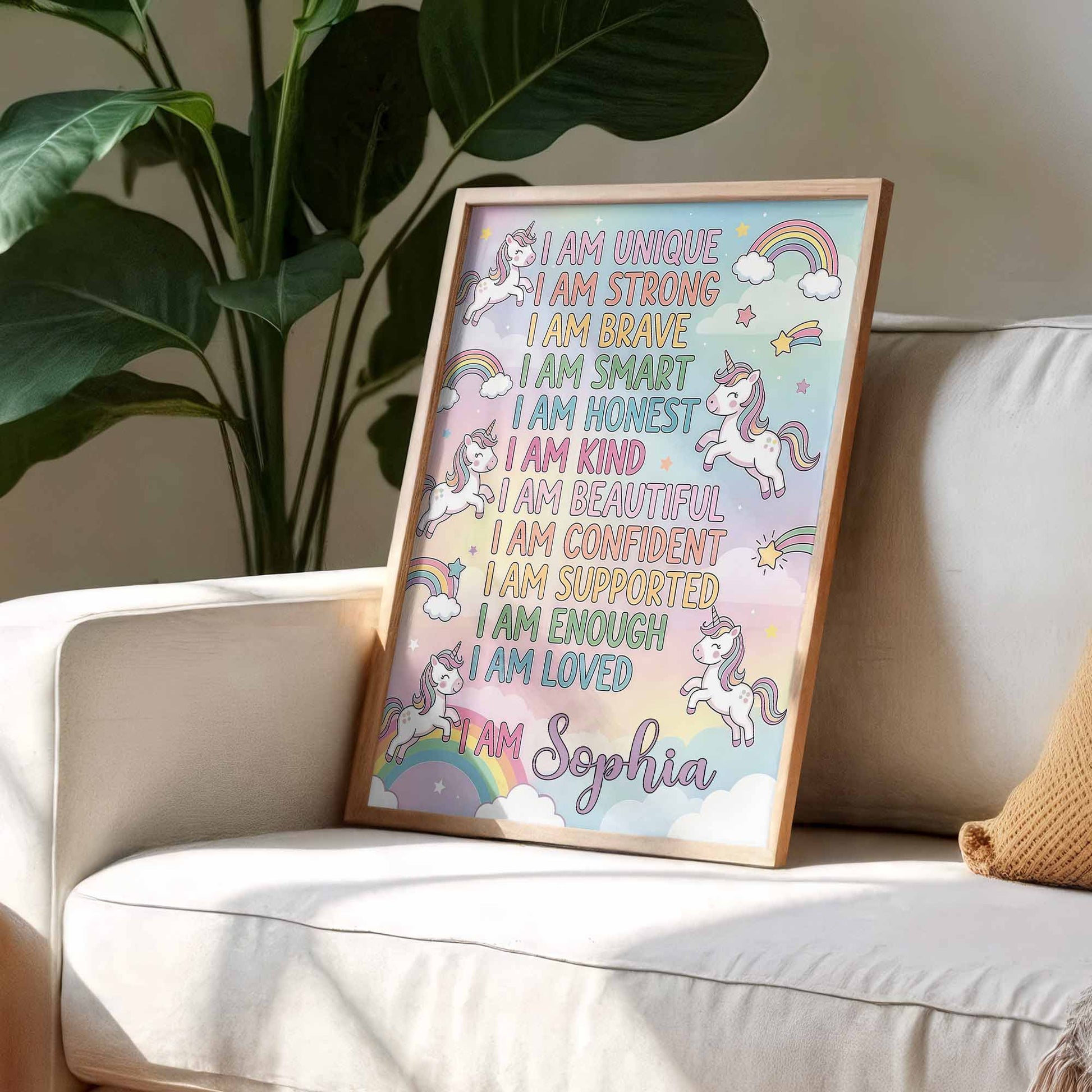I Am Unique Strong Brave Unicorn And Rainbow Affirmations For Girls