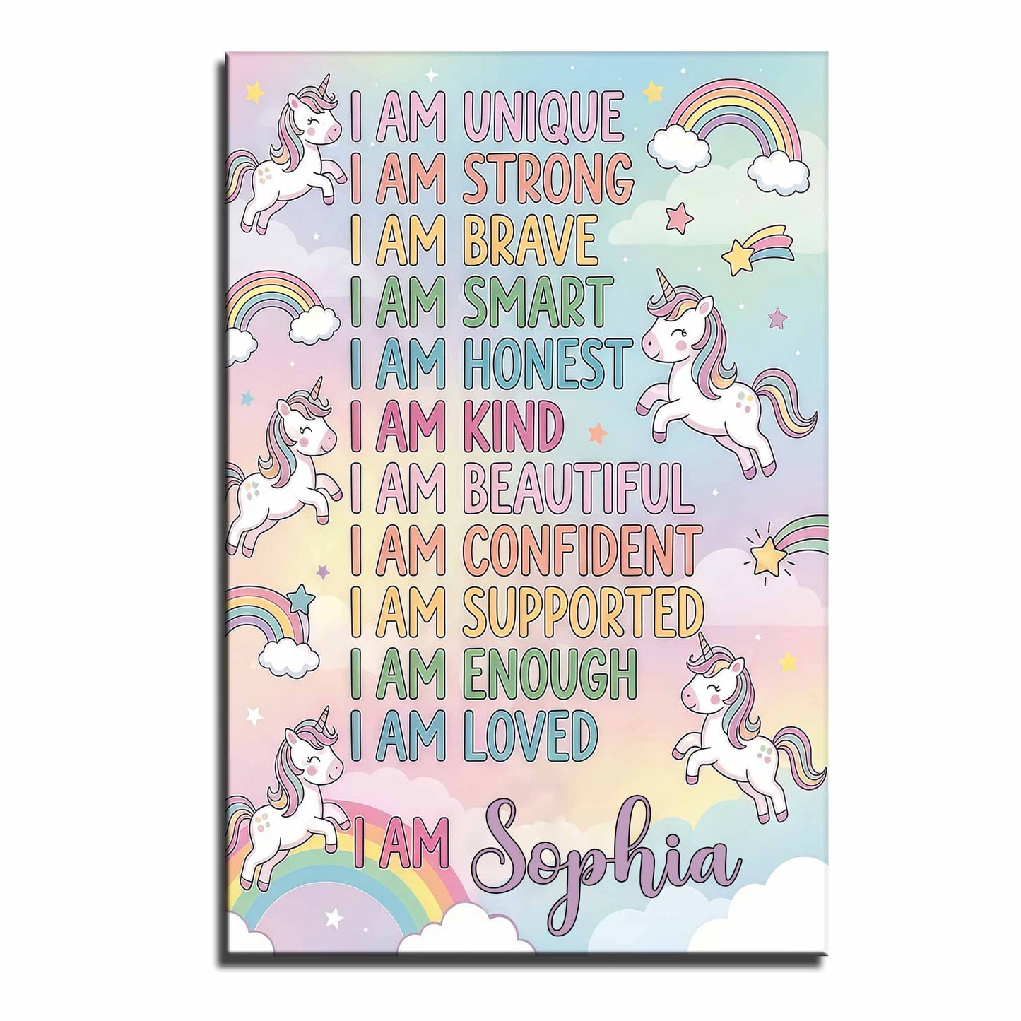 I Am Unique Strong Brave Unicorn And Rainbow Affirmations For Girls