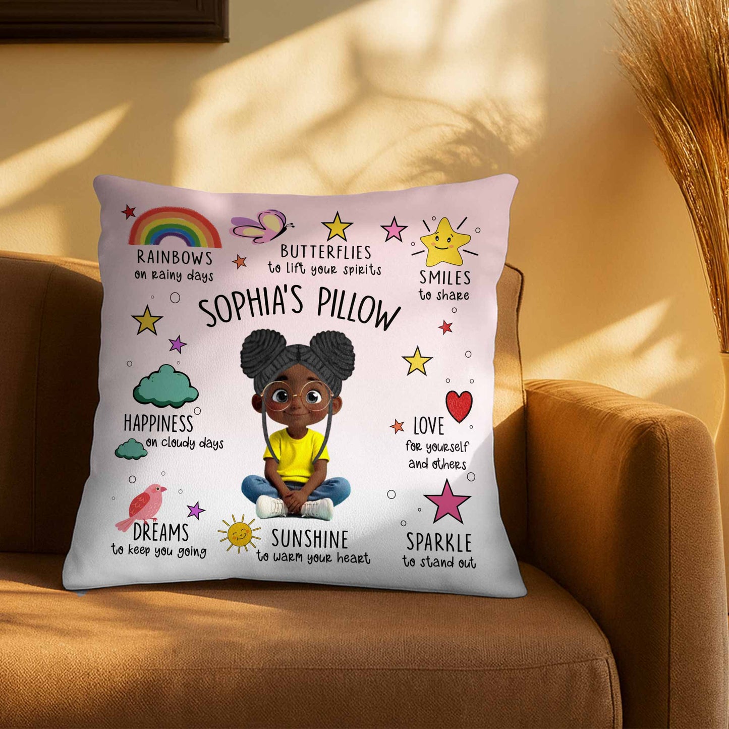 Rainbows, Butterflies, And Sunshine Custom Pillow