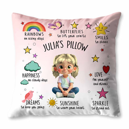 Rainbows, Butterflies, And Sunshine Custom Pillow