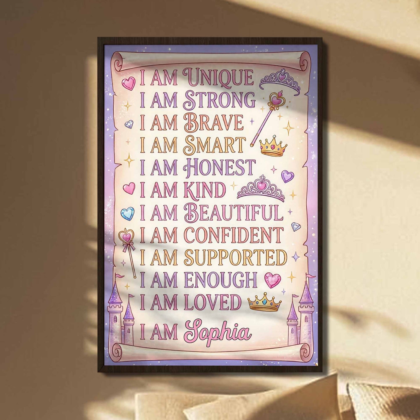 I Am Unique Strong Brave Smart Affirmations With Crowns And Castle