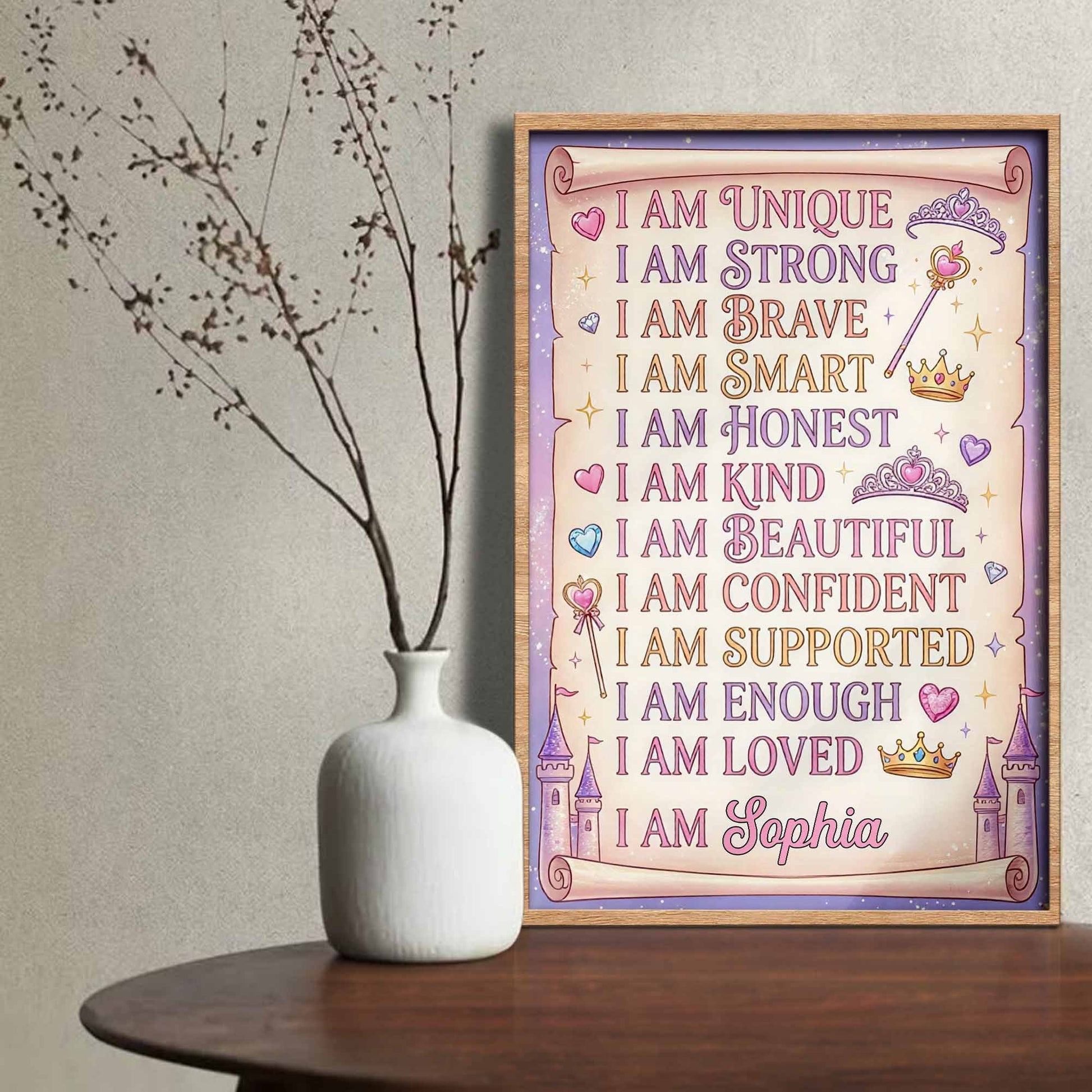 I Am Unique Strong Brave Smart Affirmations With Crowns And Castle