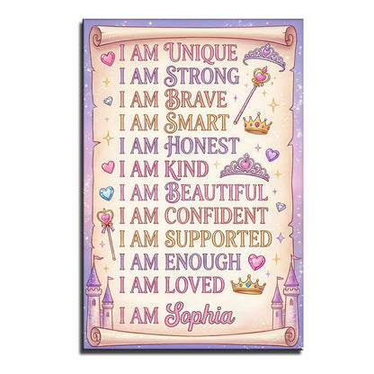 I Am Unique Strong Brave Smart Affirmations With Crowns And Castle
