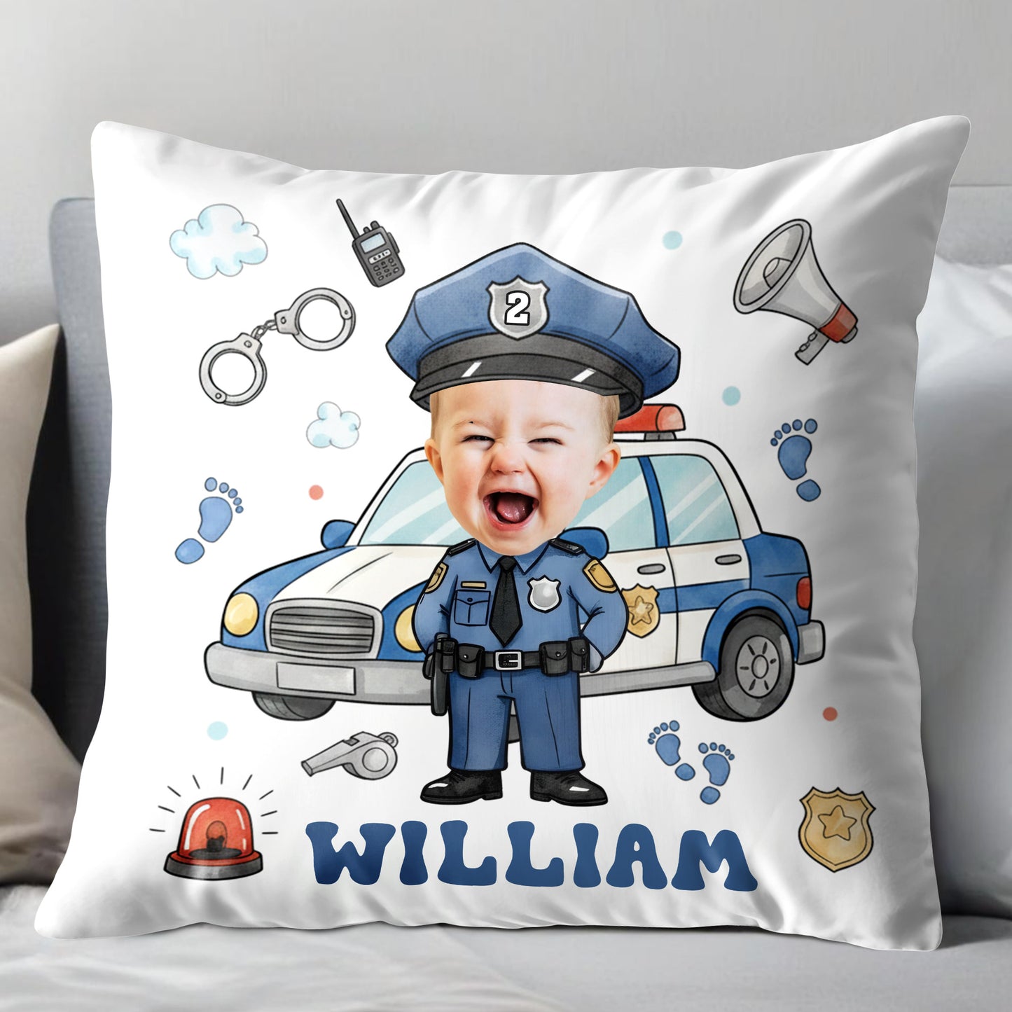 Celebrate Your Little Hero, Police Officer Pillow - Personalized Custom Pillow, Insert Included - KID520_PLW