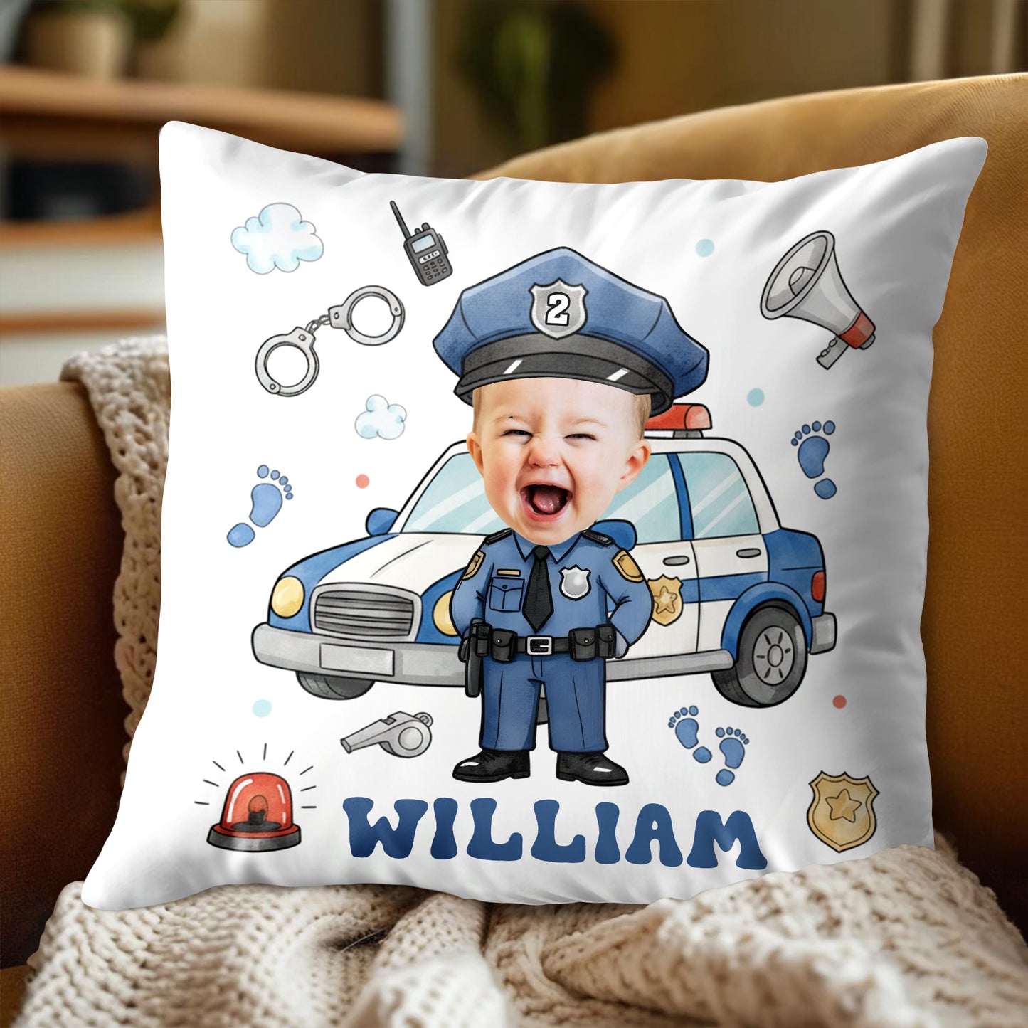 Celebrate Your Little Hero, Police Officer Pillow - Personalized Custom Pillow, Insert Included - KID520_PLW