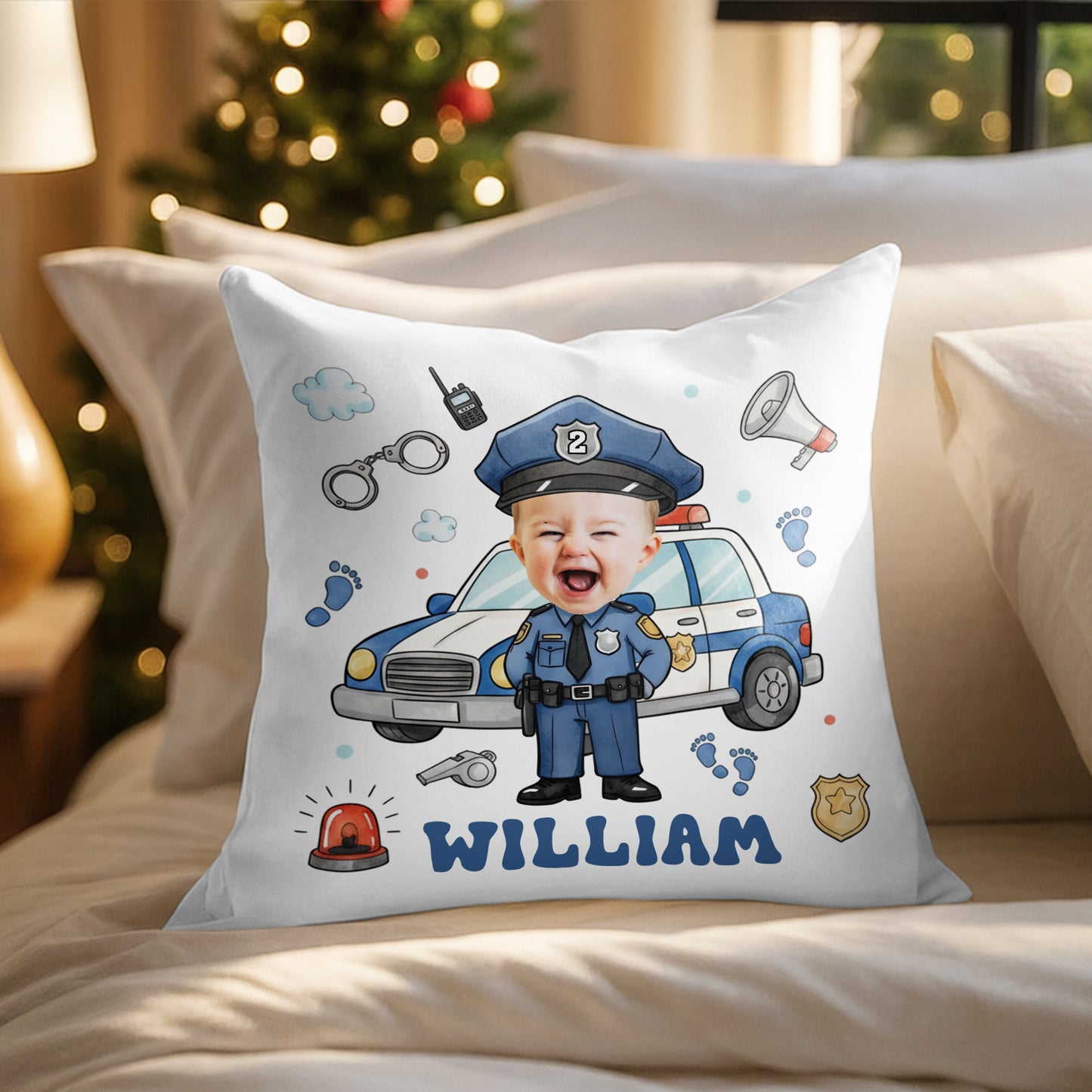 Celebrate Your Little Hero, Police Officer Pillow - Personalized Custom Pillow, Insert Included - KID520_PLW