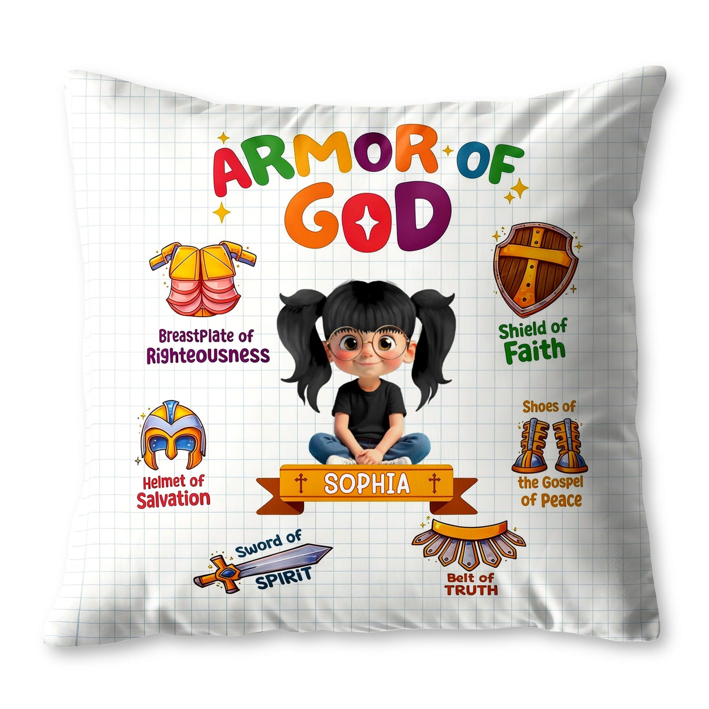 Armor Of God Shield Of Faith Pillow - Personalized Custom Pillow, Insert Included - KID525_PLW