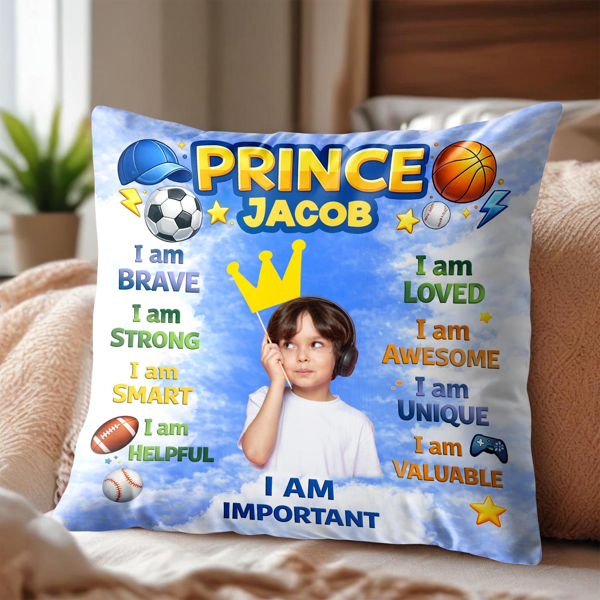 Prince I Am Brave Strong Smart Helpful Affirmations With Sports Balls And Crown