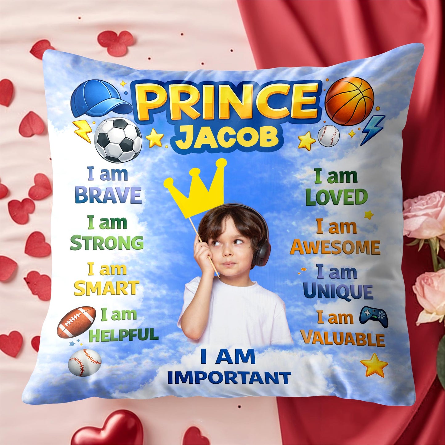Prince I Am Brave Strong Smart Helpful Affirmations With Sports Balls And Crown