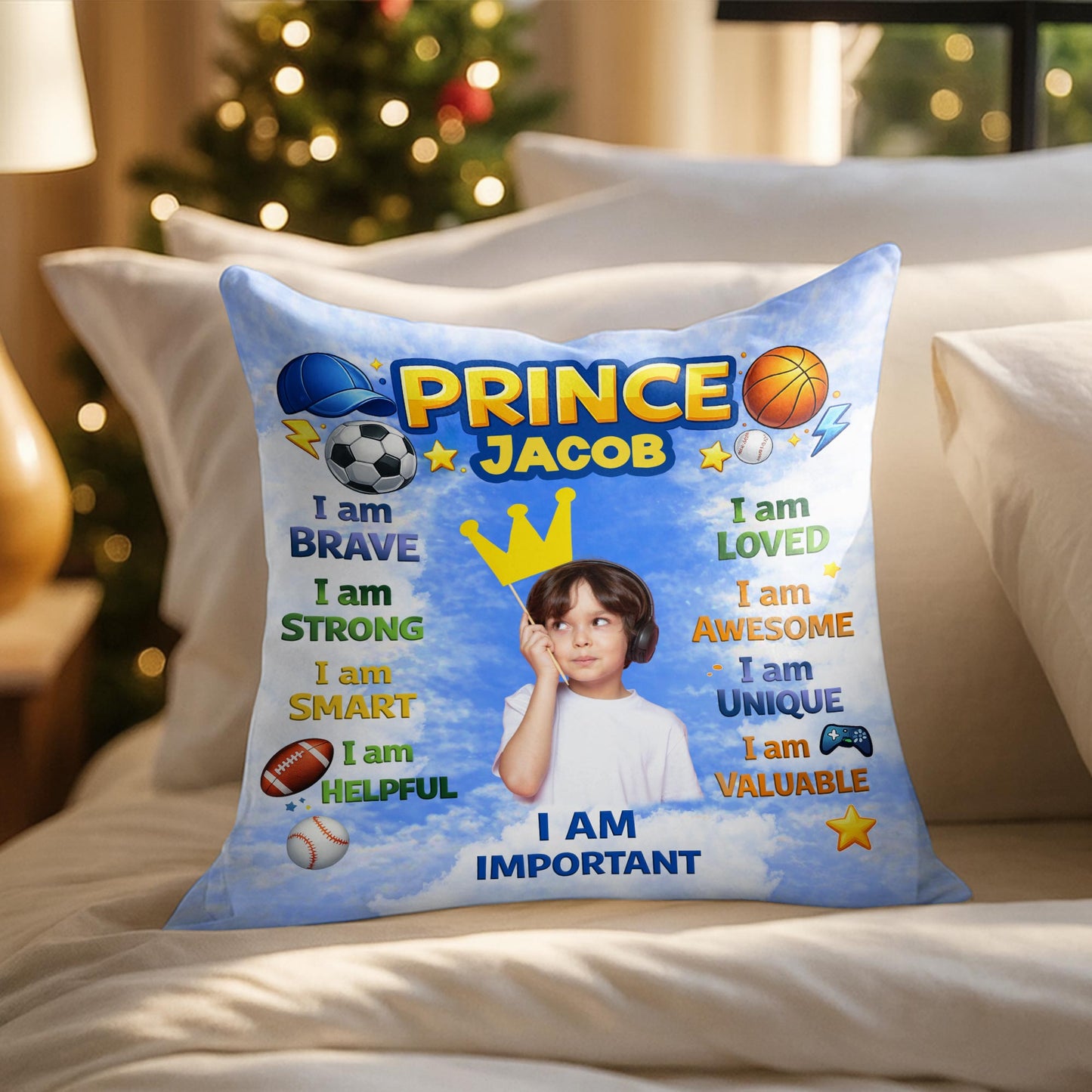 Prince I Am Brave Strong Smart Helpful Affirmations With Sports Balls And Crown