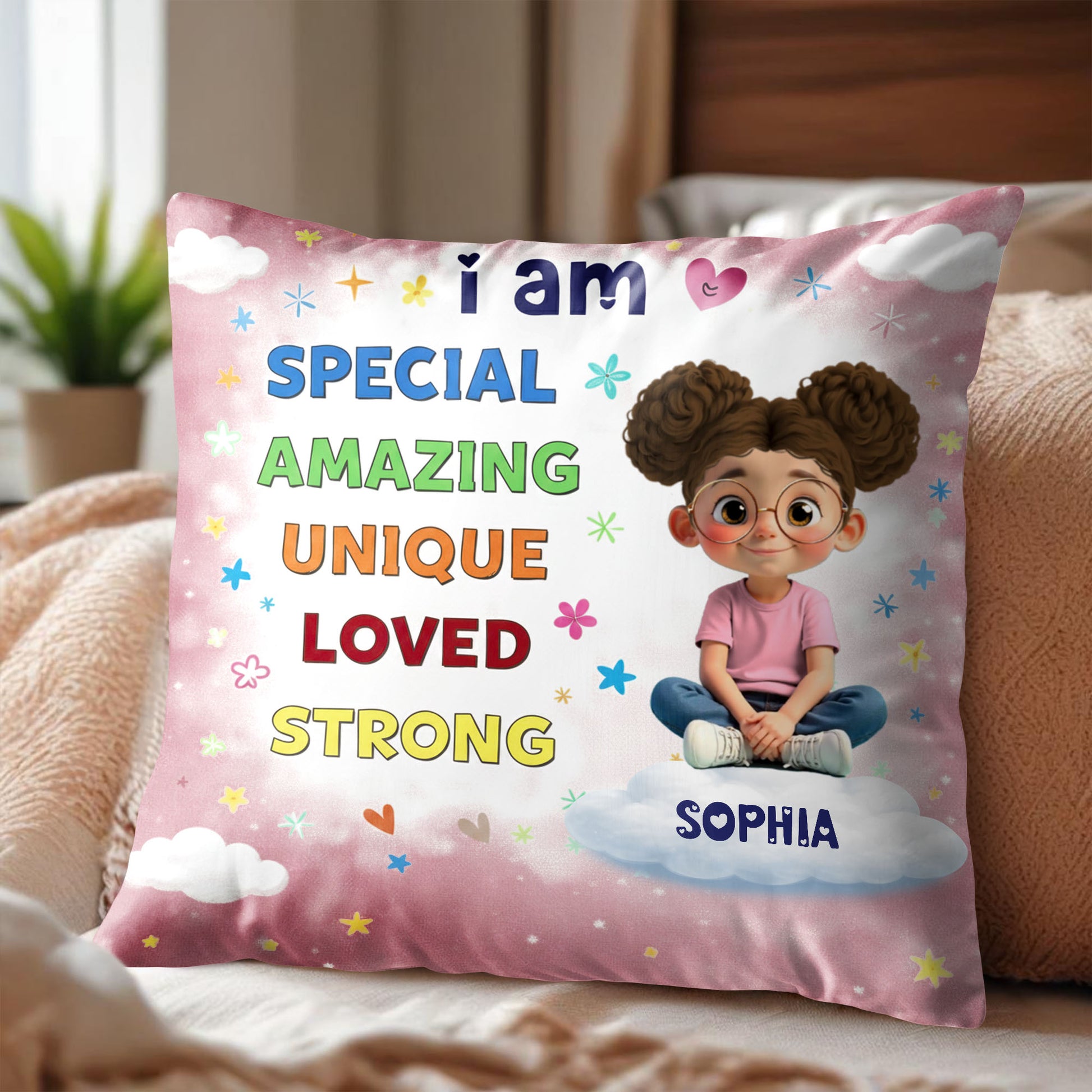 I Am Special Amazing Unique Loved Strong Affirmation Girl With Clouds Stars