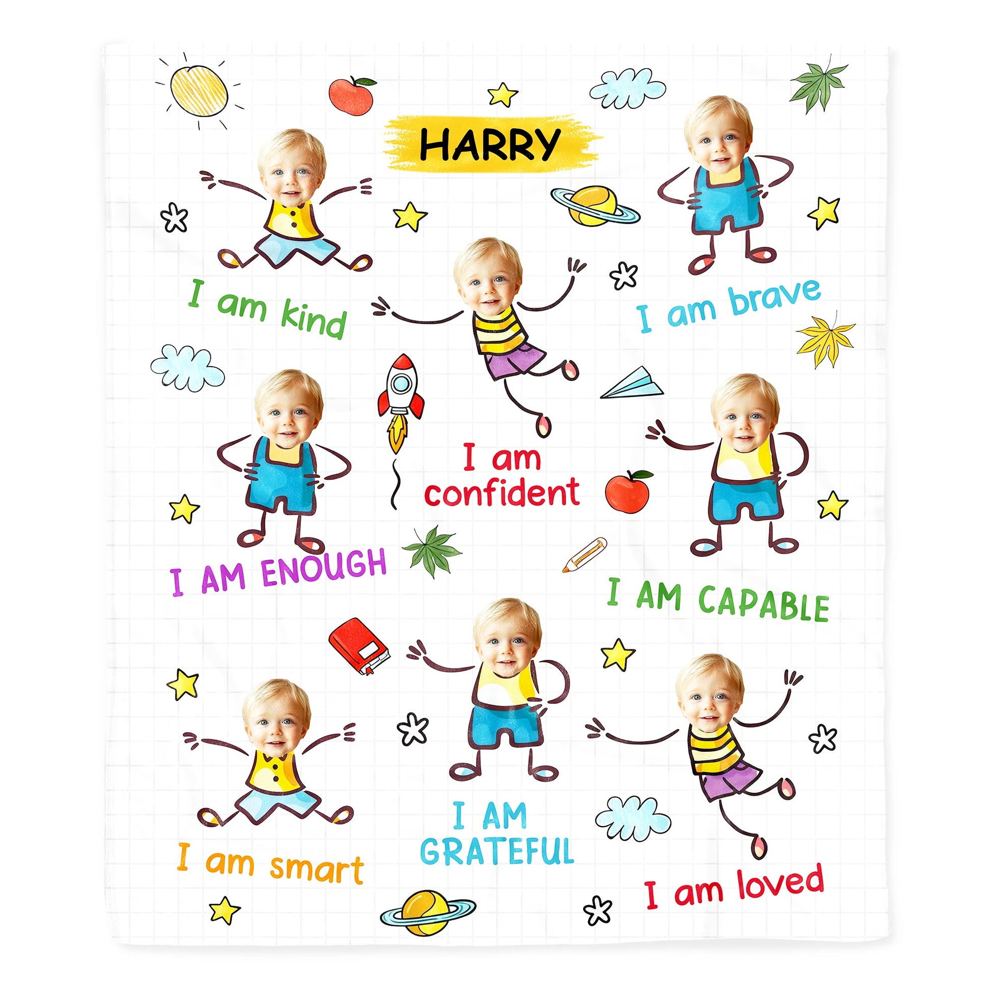 I Am Kind, Brave, Confident Blanket With Stars And Planets