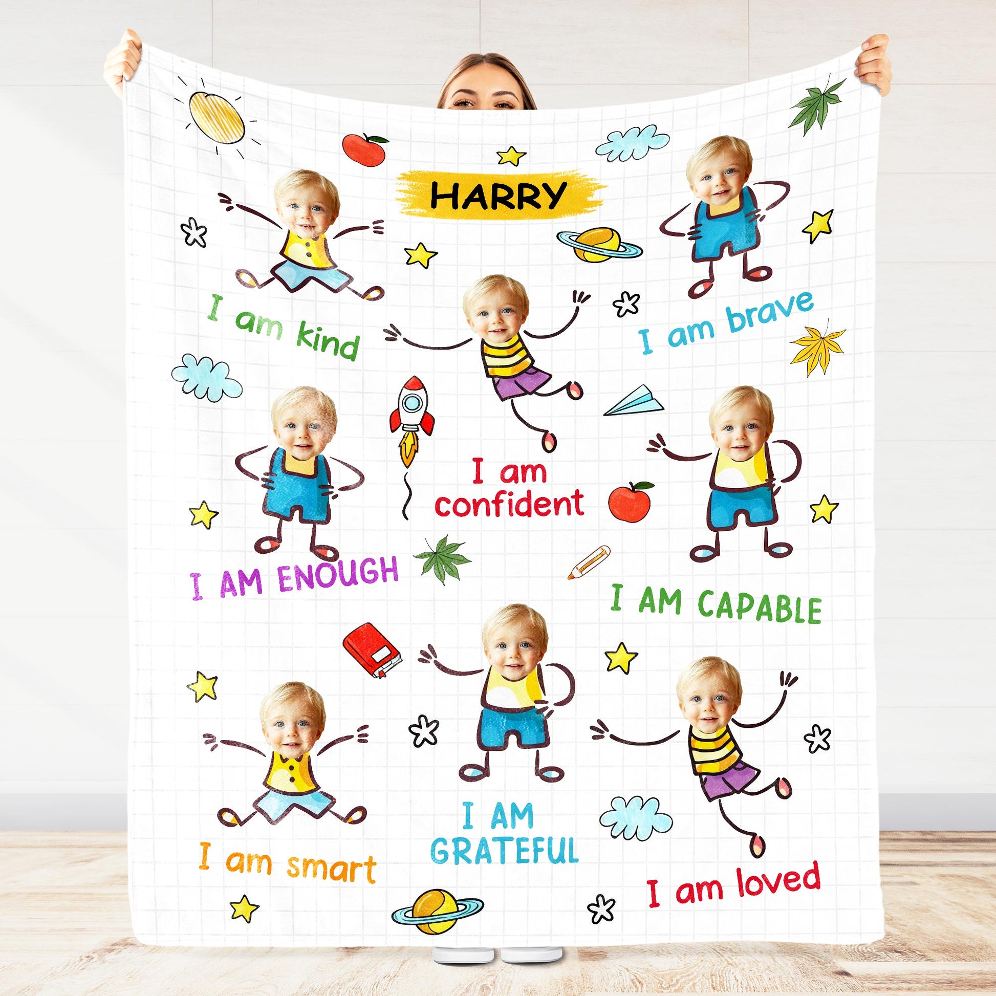 I Am Kind, Brave, Confident Blanket With Stars And Planets